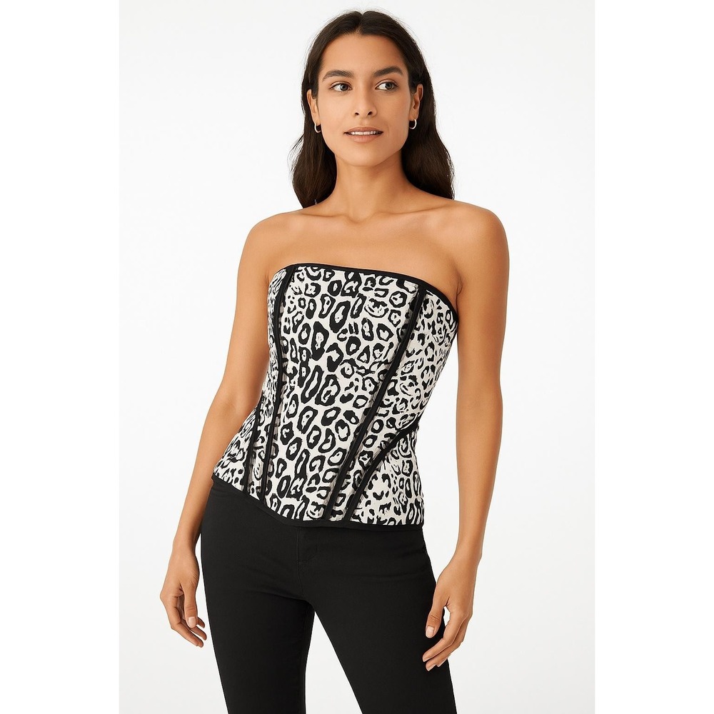 WHITE HOUSE BLACK MARKET Women Leopard Print Strapless Corset Bustier Top Size 6